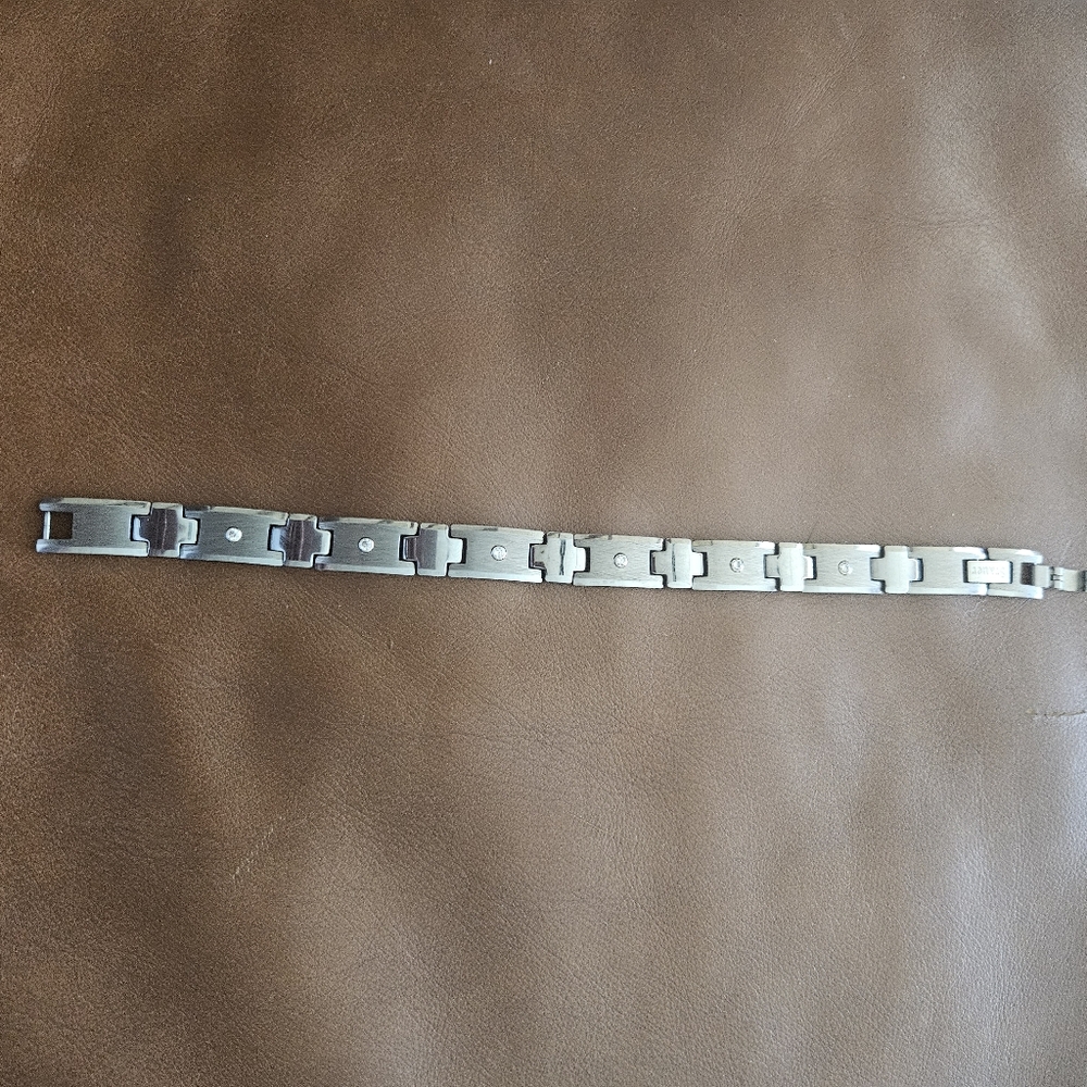 Men's Stauer Silver Stainless Steel And Crystal Bracelet